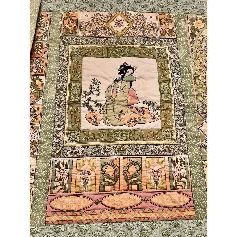 Vintage Rare Handmade Quilted Japanese/Asia Geisha Tapestry/Throw Oriental Decor